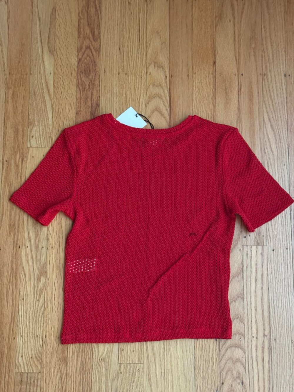 Zara Red Open-Knit Pointelle Short Sleeve Crop Top - Picture 3 of 5